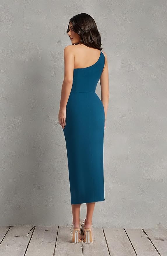 Women's Magnolia Bodycon Midi Dress Peacock Blue Size:M
