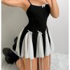 Women's Y2K Bow Tie Criss Cross Backless Mini Dress Colorblock Lace Cami Dress