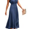 Women's Midi Summer Dresses Casual V Neck Swiss Dot Ruffle Sleeveless A Line Beach Sun Dress