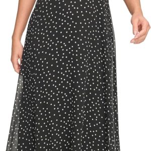Women's Short Sleeve Button Front Fit & Flare Midi Dress Black/Cream Size:12