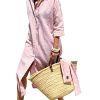 Womens 2025 Shirt Dress Casual Lapel 3/4 Sleeve Button Down Split Belted Vacation Maxi Dress