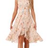Women's Summer Dresses 2025 Wrap Ruffle High Low Hem Round Neck Keyhole Back Sleeveless Floral Dress