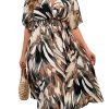 Women's Plus Size Boho Floral V Neck Short Sleeve A Line Long Dress