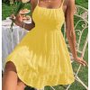 Women's Swiss Dots Sleeveless Ruched Bust Ruffle Hem Cami Short Dress