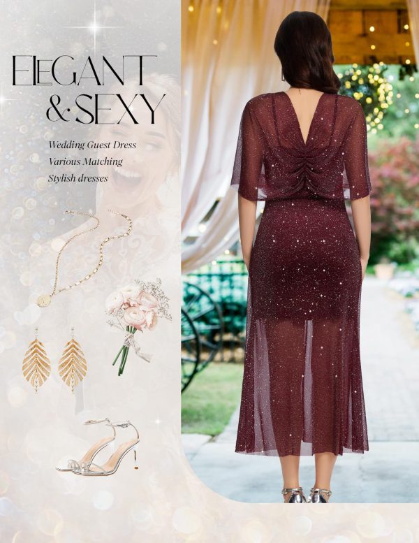 Women Sequin Formal Party Dress Cocktail Evening Gown Wedding Dresses with Shawl