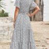 Women's 2025 Summer Casual Flutter Short Sleeve Boho Floral Maxi Dress Crew Neck Smocked Tiered Long Dresses