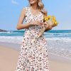 Women Summer Casual Dress 2025 Sleeveless Midi Swing Tank Sundress with Pockets V Neck A Line Pleated Tshirt Dress