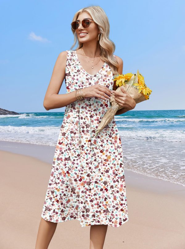 818f5Ez72L.jpg Women Summer Casual Dress 2025 Sleeveless Midi Swing Tank Sundress with Pockets V Neck A Line Pleated Tshirt Dress