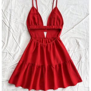 Women's Summer Mini Dresses Printed V Neck Spaghetti Straps Party Beach Cami Dresses