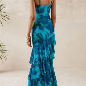 Maxi Dresses for Women 2025 Floral Beach Sundress Spaghetti Strap Tiered Summer Wedding Guest Long Dress