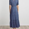 Women Casual Short Sleeve Crew Neck Summer Dress Bohemian Floral Printed Flowy Maxi Dresses Tiered Cocktail Dress