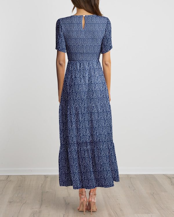 81B41GmaiL.jpg Women Casual Short Sleeve Crew Neck Summer Dress Bohemian Floral Printed Flowy Maxi Dresses Tiered Cocktail Dress