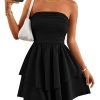 Women's 2025 Summer Strapless Tube Mini Dress Off Shoulder Smocked Ruffle A Line Flowy Short Party Club Dresses