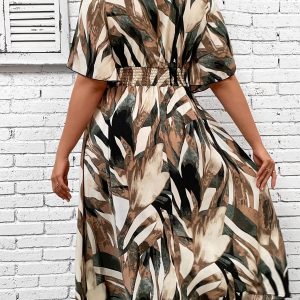 Women's Plus Size Boho Floral V Neck Short Sleeve A Line Long Dress