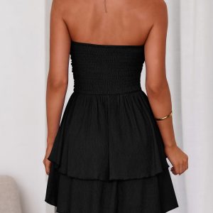 Women's 2025 Summer Strapless Tube Mini Dress Off Shoulder Smocked Ruffle A Line Flowy Short Party Club Dresses