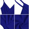 Women's Wrap V Neck Sleeveless Spaghetti Strap Ruched Bodycon Midi Slit Summer Party Cocktail Dress