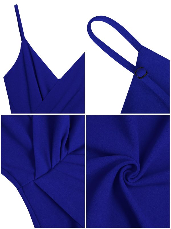 81FYrbTkF6L.jpg Women's Wrap V Neck Sleeveless Spaghetti Strap Ruched Bodycon Midi Slit Summer Party Cocktail Dress