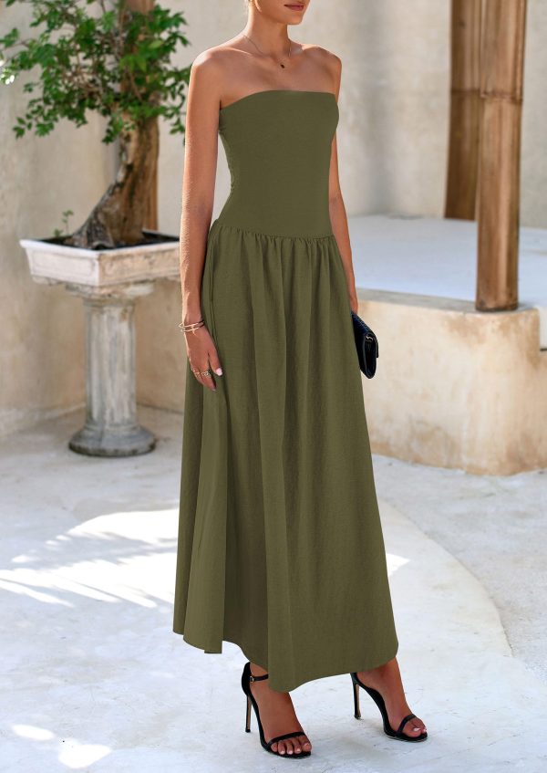 81IwgHhWiML.jpg Women's 2025 Spring Strapless Maxi Dresses Patchwork Long Flowy Pockets Elegant Going Out Summer Tube Top Dress