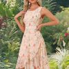 Women's Summer Dresses 2025 Wrap Ruffle High Low Hem Round Neck Keyhole Back Sleeveless Floral Dress