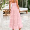 Women's Summer Dresses 2025 Sleeveless Smocked Tiered Ruffle Tulle A-Line Flowy Wedding Party Maxi Dress