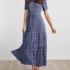 Women Casual Short Sleeve Crew Neck Summer Dress Bohemian Floral Printed Flowy Maxi Dresses Tiered Cocktail Dress