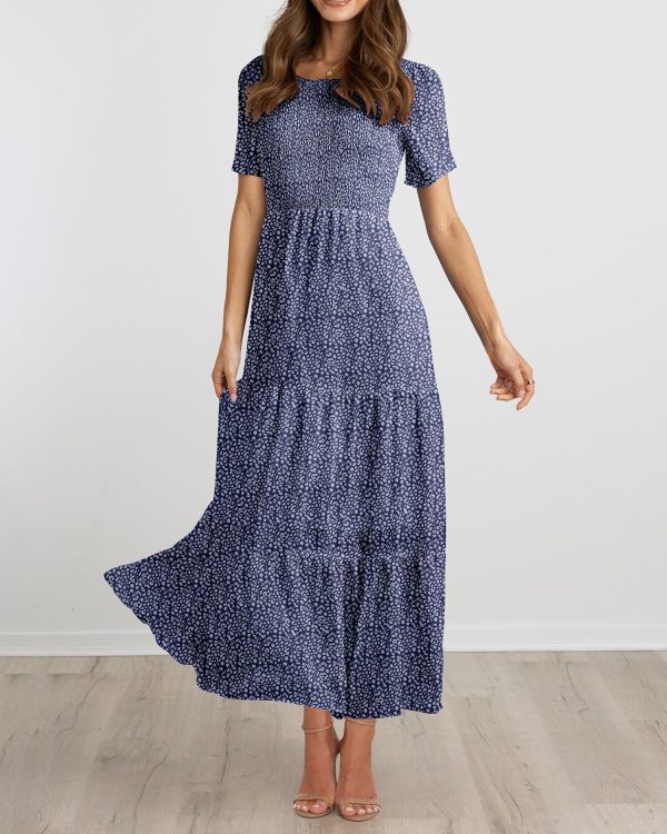 81OiowwGIIL.jpg Women Casual Short Sleeve Crew Neck Summer Dress Bohemian Floral Printed Flowy Maxi Dresses Tiered Cocktail Dress