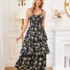 Women's Floral Maxi Dress Summer Wedding Guest Dress Tiered Sleeveless Lace Up Corset Sundress