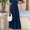 Women's Summer Casual Short Sleeve V Neck Midi Dresses 2025 Spring A-line Tiered Wedding Guest Dress