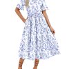 Women's Summer Dresses Midi Tiered Casual Dress Floral V Neck Ruffle Short Sleeve Flowy Beach Dress with Pockets
