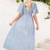 Womens Dresses 2025 Square Neck Tie Backless Summer Dresses Cap Sleeve Floral Buttoned Empire Waist Maxi Dress