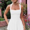 Women's Square Neck Ruffle Hem Mini Dress Ruched Waist Short Party Dresses