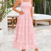 Women's Summer Dresses 2025 Sleeveless Smocked Tiered Ruffle Tulle A-Line Flowy Wedding Party Maxi Dress