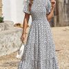 Women's 2025 Summer Casual Flutter Short Sleeve Boho Floral Maxi Dress Crew Neck Smocked Tiered Long Dresses