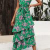 Women's Summer Floral Sundress Casual One Shoulder Tiered Ruffle Flowy Midi Beach Boho Dresses
