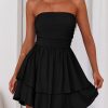 Women's 2025 Summer Strapless Tube Mini Dress Off Shoulder Smocked Ruffle A Line Flowy Short Party Club Dresses