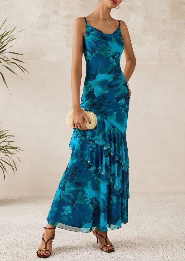 Maxi Dresses for Women 2025 Floral Beach Sundress Spaghetti Strap Tiered Summer Wedding Guest Long Dress