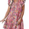 Womens Summer Dresses 2025 V-Neck Drawstring Ruffle Cap Short Sleeve Side Pockets Mini Dress Sundress