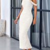Womens 2025 Summer Off The Shoulder Dress Ruched Bodycon Sleeveless Split Cocktail Party Maxi Dresses