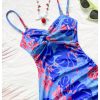 Women's Summer Tropical Twist Front Ruched Ruffle Hem Bodycon Cami Dress