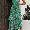 Women's Summer Floral Sundress Casual One Shoulder Tiered Ruffle Flowy Midi Beach Boho Dresses