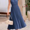 Women's Midi Summer Dresses Casual V Neck Swiss Dot Ruffle Sleeveless A Line Beach Sun Dress