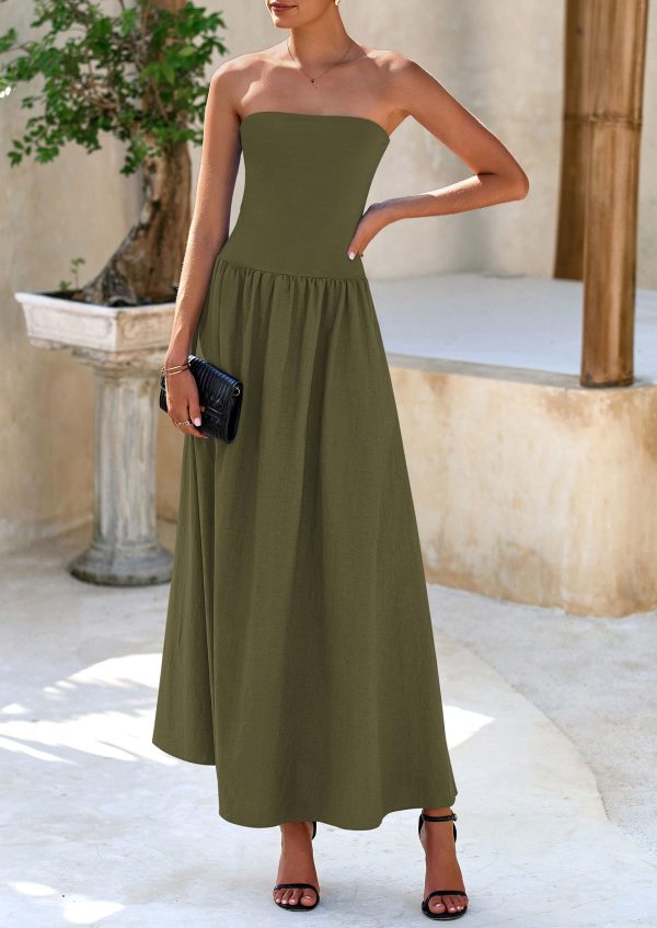 81hQ7d-bTL.jpg Women's 2025 Spring Strapless Maxi Dresses Patchwork Long Flowy Pockets Elegant Going Out Summer Tube Top Dress