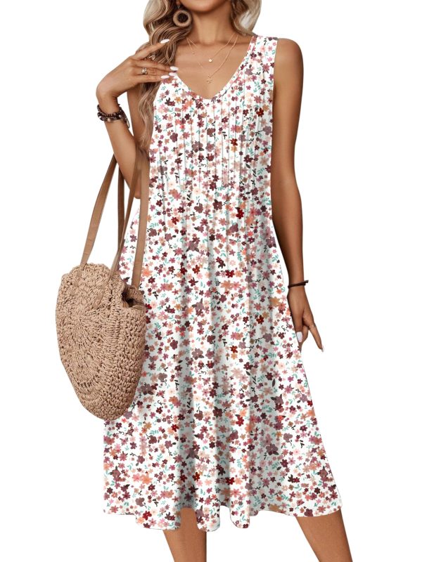 81hiYXGI-tL.jpg Women Summer Casual Dress 2025 Sleeveless Midi Swing Tank Sundress with Pockets V Neck A Line Pleated Tshirt Dress