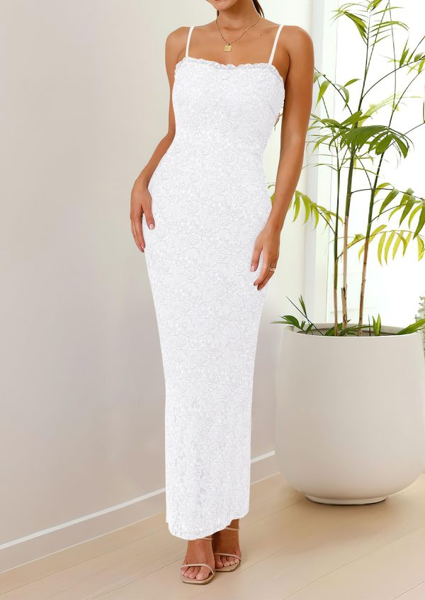 Women's Summer Formal Prom Dress 2025 Spaghetti Strap Lace Floral Wedding Guest Evening Bodycon Dresses