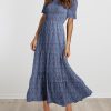 Women Casual Short Sleeve Crew Neck Summer Dress Bohemian Floral Printed Flowy Maxi Dresses Tiered Cocktail Dress