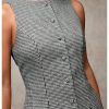 Women's Plaid Button Down Dress Crew Neck Sleeveless Tie Back Work Office Mini Dresses