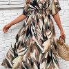Women's Plus Size Boho Floral V Neck Short Sleeve A Line Long Dress
