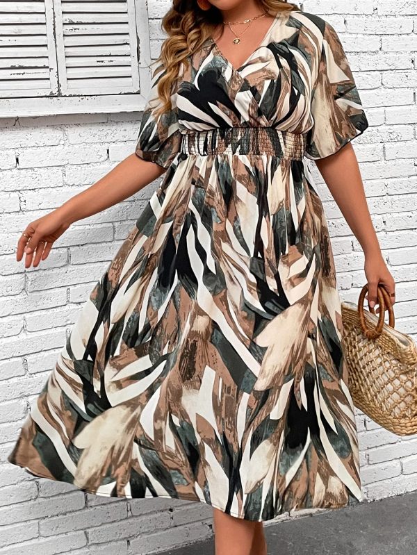 Women's Plus Size Boho Floral V Neck Short Sleeve A Line Long Dress