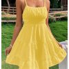 Women's Swiss Dots Sleeveless Ruched Bust Ruffle Hem Cami Short Dress