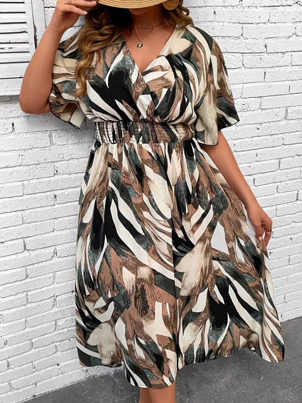 Women's Plus Size Boho Floral V Neck Short Sleeve A Line Long Dress